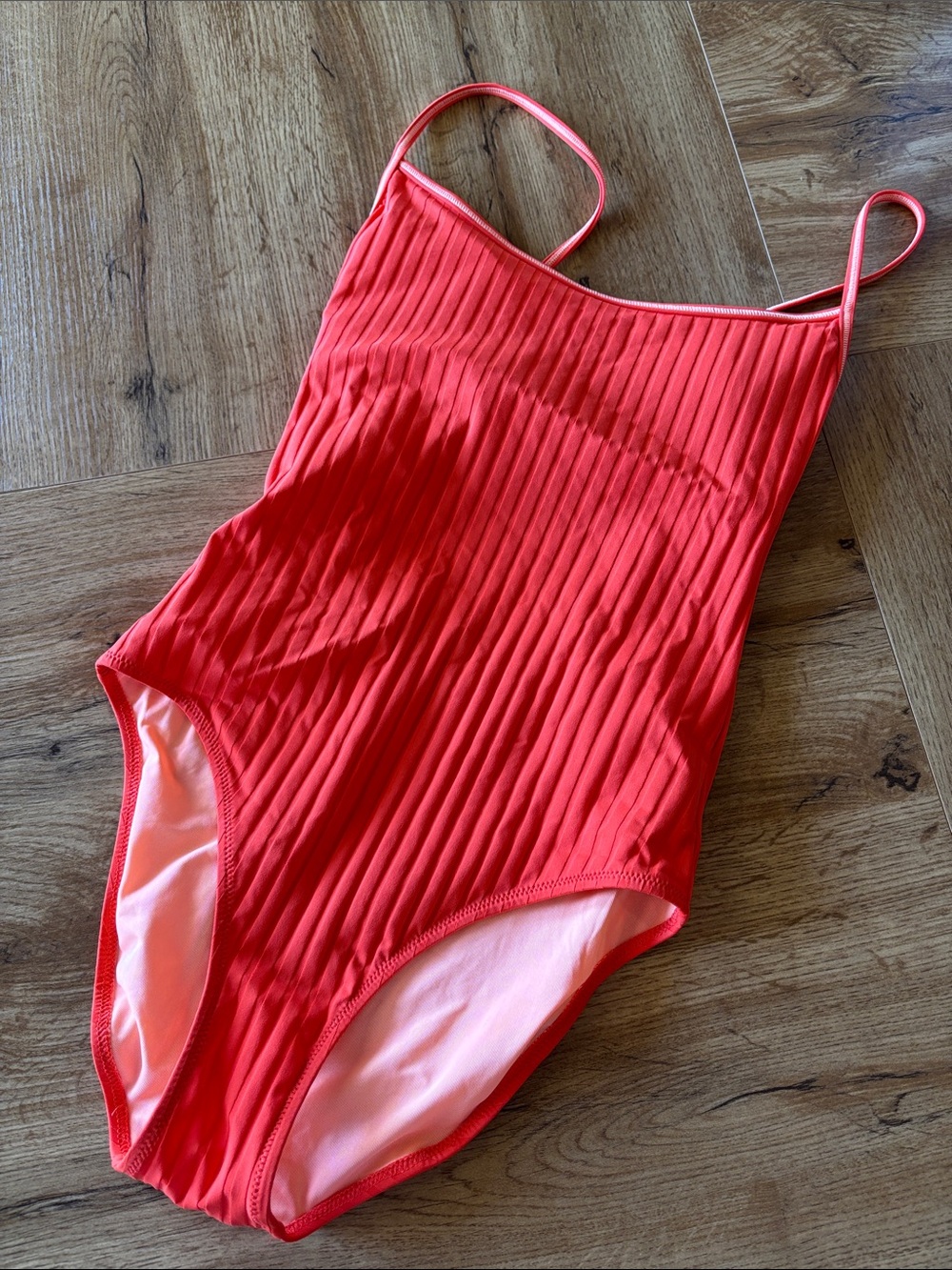 aerie Coral-Red Ribbed One-Piece Swimsuit